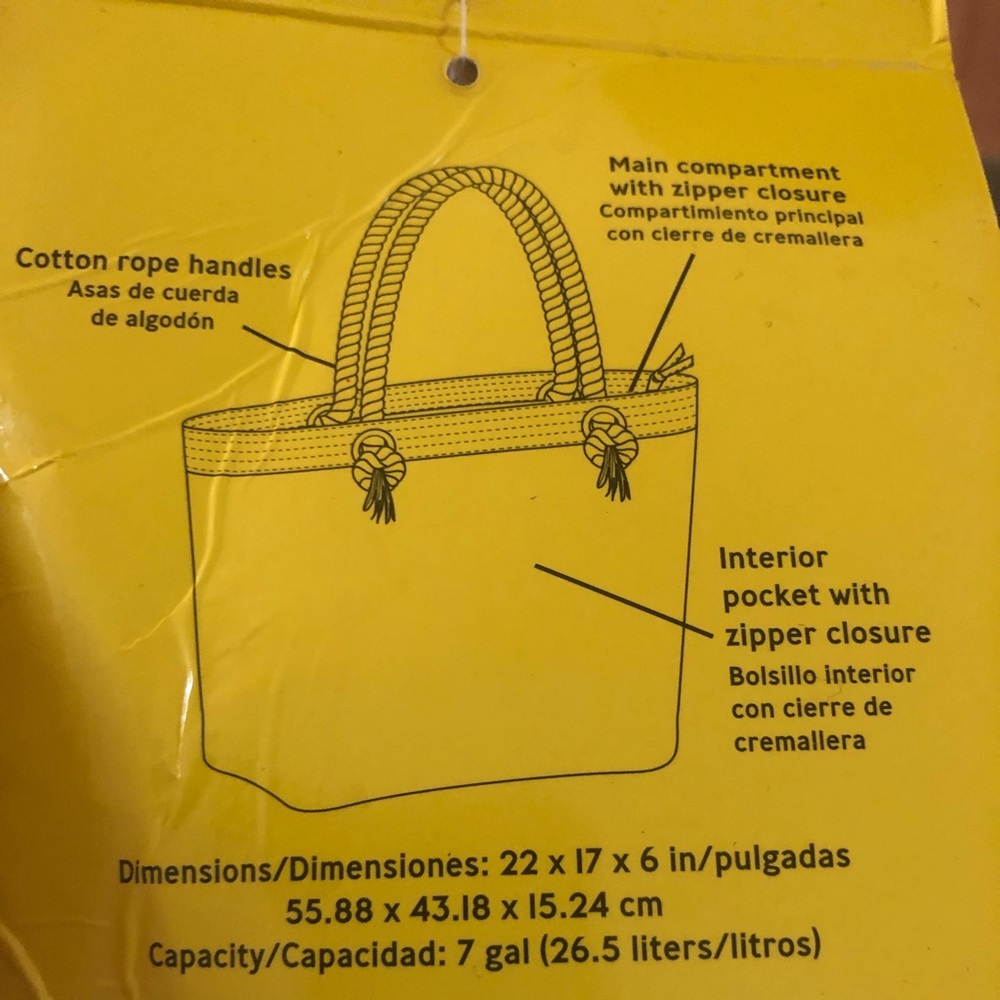 NWT Nautical Chevron Rope Handle Canvas Beach Tote Bag - Multi-Color - Picture 6 of 7